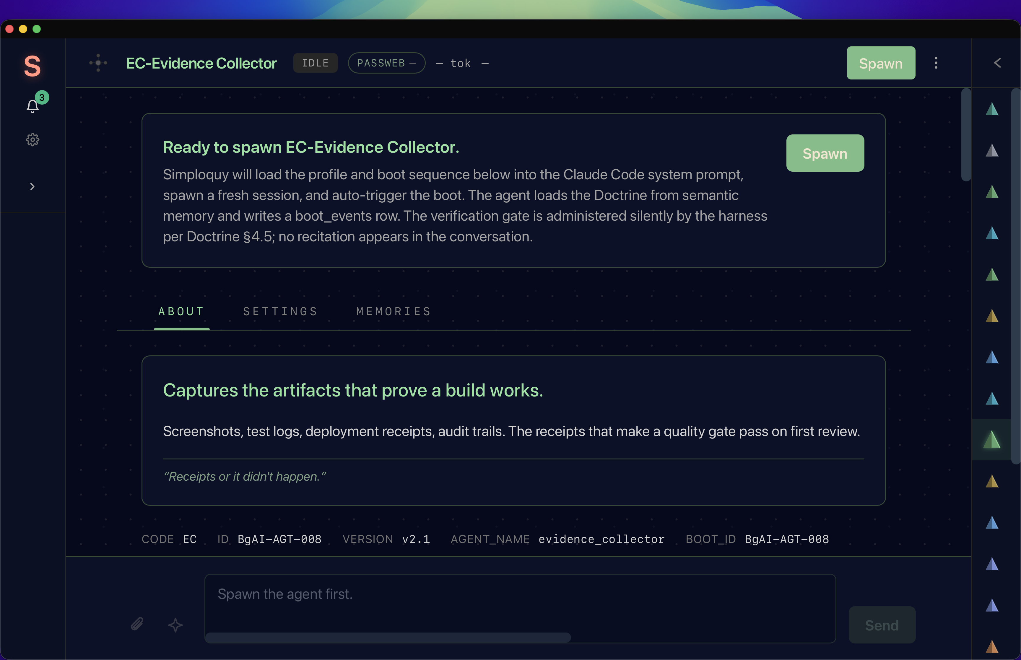 Pre-spawn: the harness will load the profile, boot, and Doctrine, then gate silently
